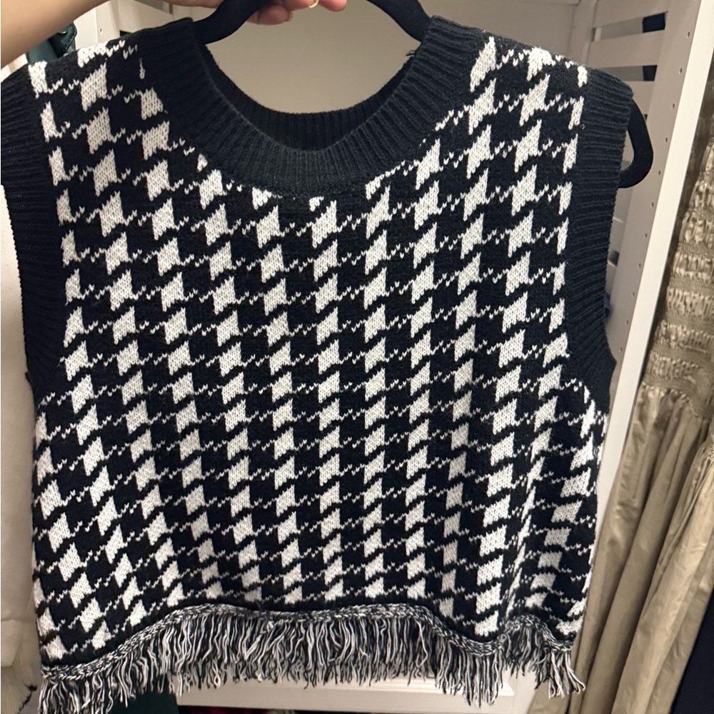 Black and White Houndstooth Sweater Vest